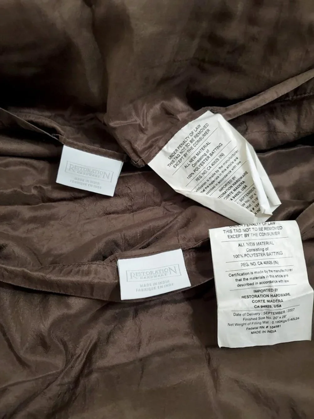 Restoration Hardware Lot of 2 Channeled Silk Standard Shams 20x28 Bedding Brown